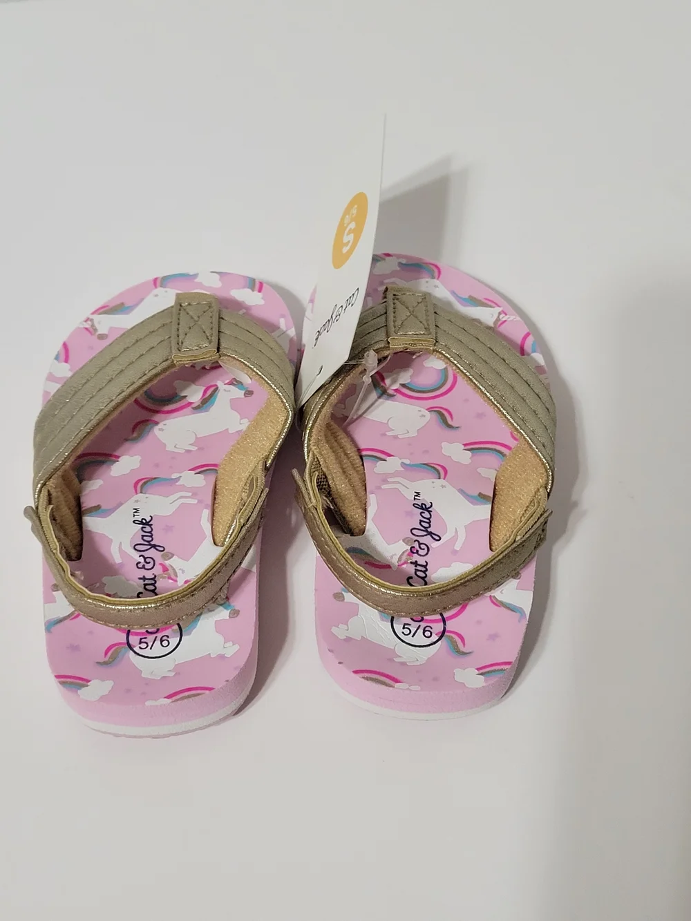 NWT Cat & Jack Toddler Girls Unicorn Flip Flop Sandals Gold Pink Size S 5/6